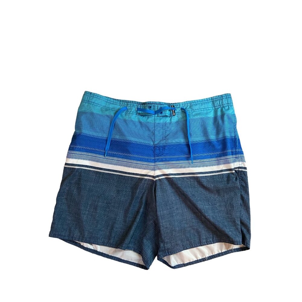Firefly Mens XXL Board Swim Trunks Striped Blue Gradient Pocket Drawstring Y2K